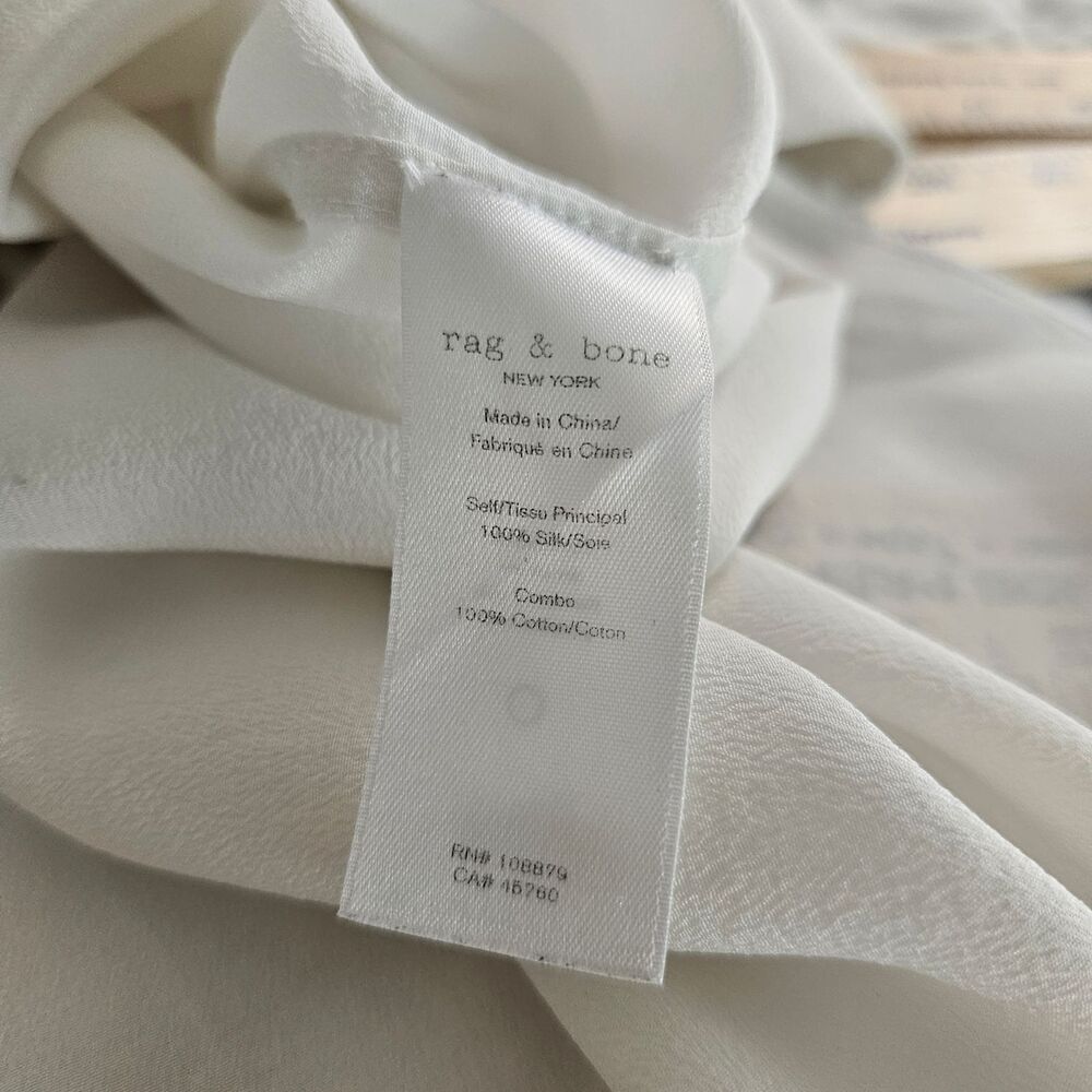 Rag & Bone Freda Tuxedo Shirt Womens M Cream Silk Blend Bow Blouse Luxury - Picture 3 of 12
